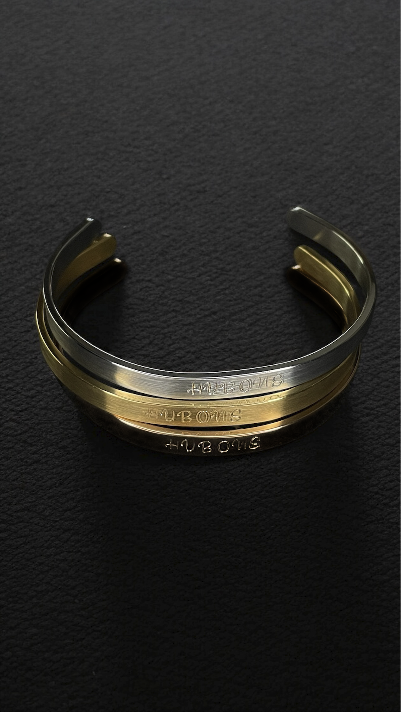 Brazaletes Eternal personalizados de acero inoxidable 6mm " PACK TRICOLOR " (Tonos ORO, NEGRO Y PLATA), (acabado mate), OBSEQUIO BRAZALETE HUBONS, (Envío GRATIS).